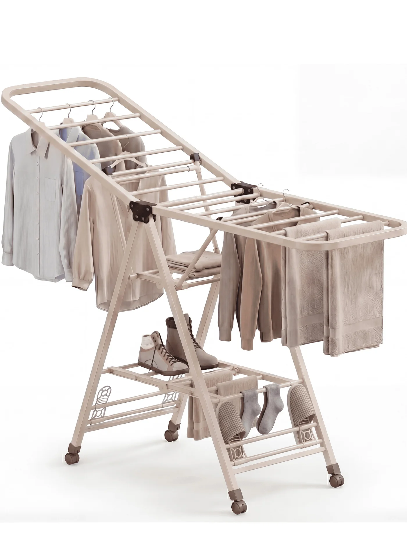 Circuit Green Foldable 3-Tier Clothes Drying Rack Premium Stainless Steel Laundry Stand with Wheels for Indoor and Outdoor Use (180cm) inoi0