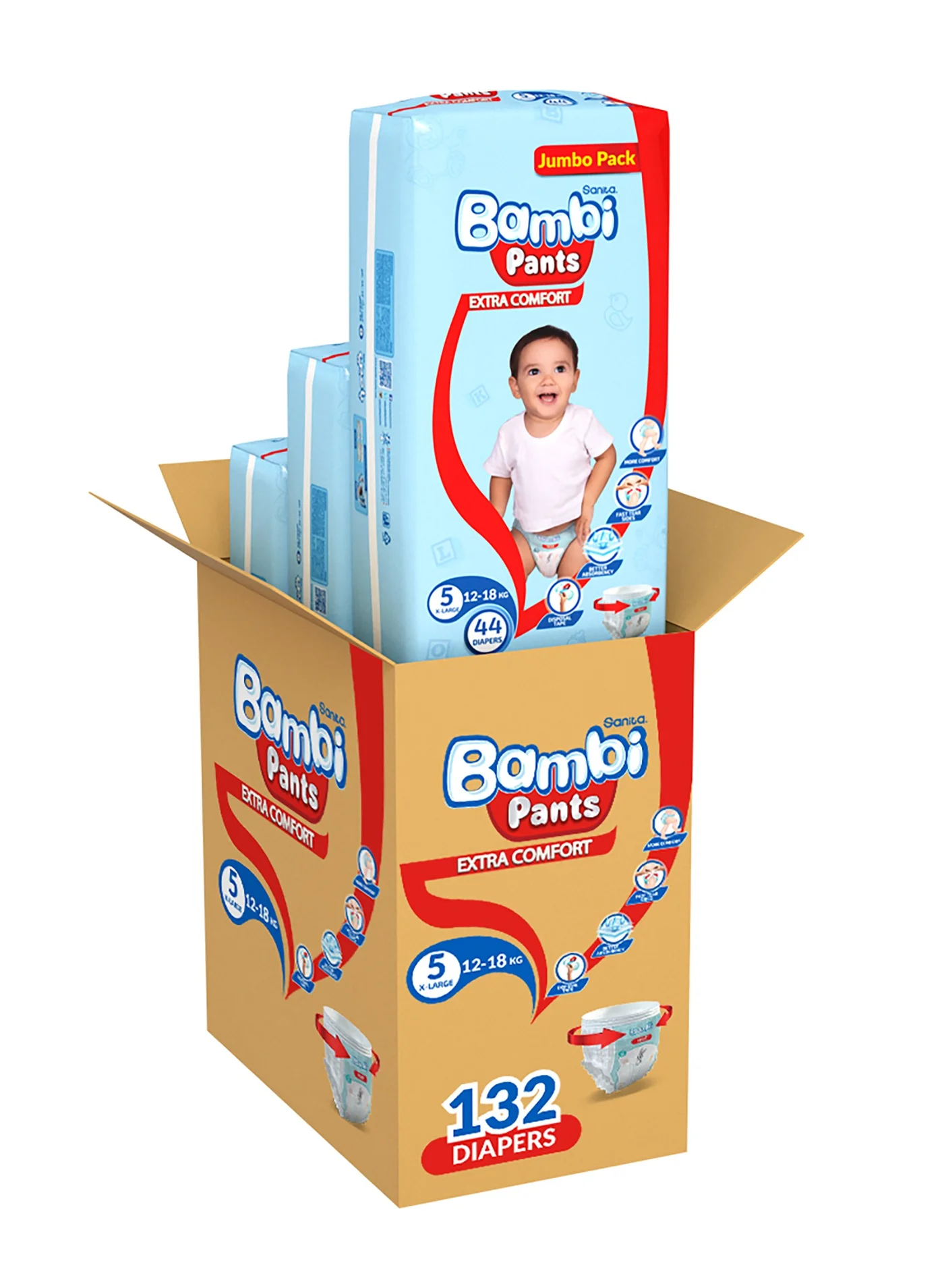 Sanita Bambi Baby Diaper Pants Premium Absorbent Training Underwear (XL, 12-18 kg, Pack of 3) j89wf