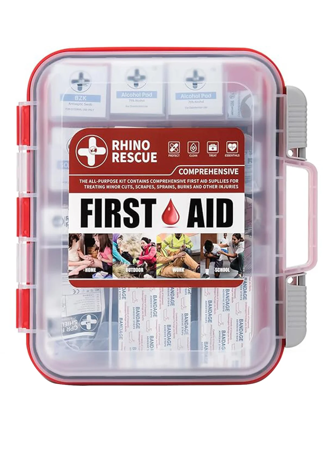 RHINO RESCUE All-Purpose First Aid Kit, Comprehensive Emergency Medical Supplies for Home, School, and Business (350 Pieces) bxf4y