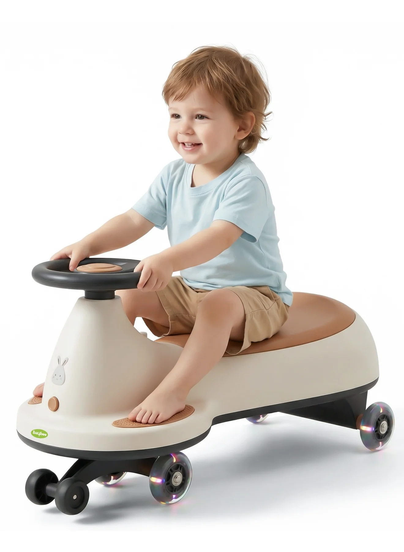 Kidora Premium Swing Car for Kids Ride On Toy with LED Wheels and Music (Beige, 75 cm) fka6f