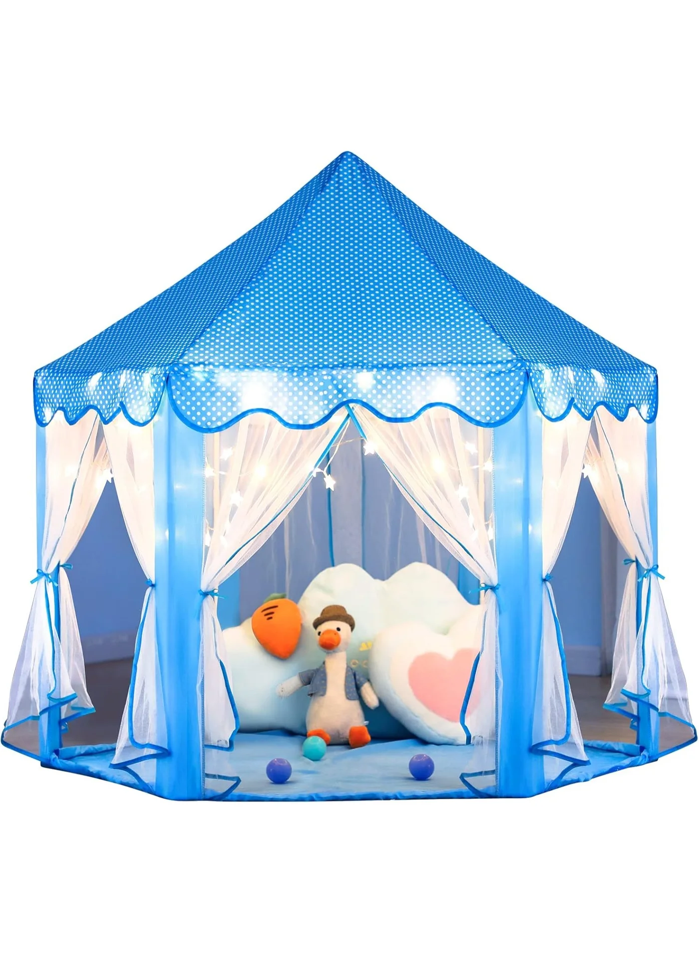 DubaiGallery Kids Princess Castle Play Tent with Twinkle Lights and Soft Mat (Blue, 130 cm x 100 cm) f1lqu