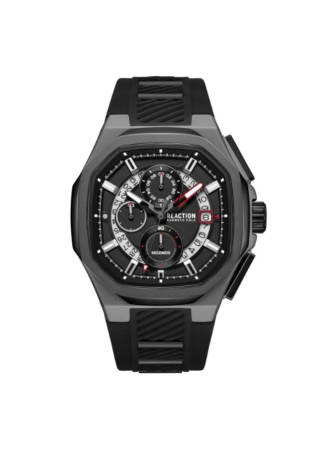 Premium Chronograph Quartz Watch with Silicone Strap for Men (Black Dial, 45mm) hf6ex