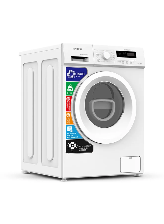 Krome 8 kg Front Load Washing Machine, Fully Automatic with BLDC Inverter Motor, 1400 RPM, 15 Programs, LED Display (White, 8 kg) mpx99