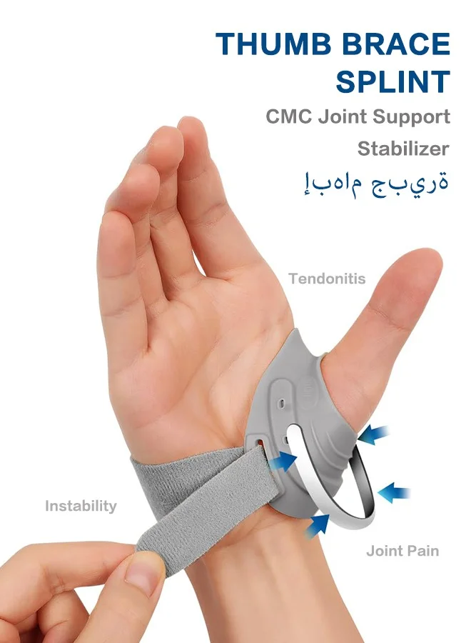 Polish'D Thumb Brace Splint CMC Joint Stabilizer Support for Tendonitis and Instability (Slate, Right Hand, Adjustable) drkgi