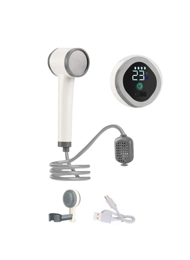 YINZUO Portable Camping Shower with Digital Temperature Display, Rechargeable USB-C Outdoor Pump, Handheld Shower Head Kit with 2M Hose (Waterproof) kbge1