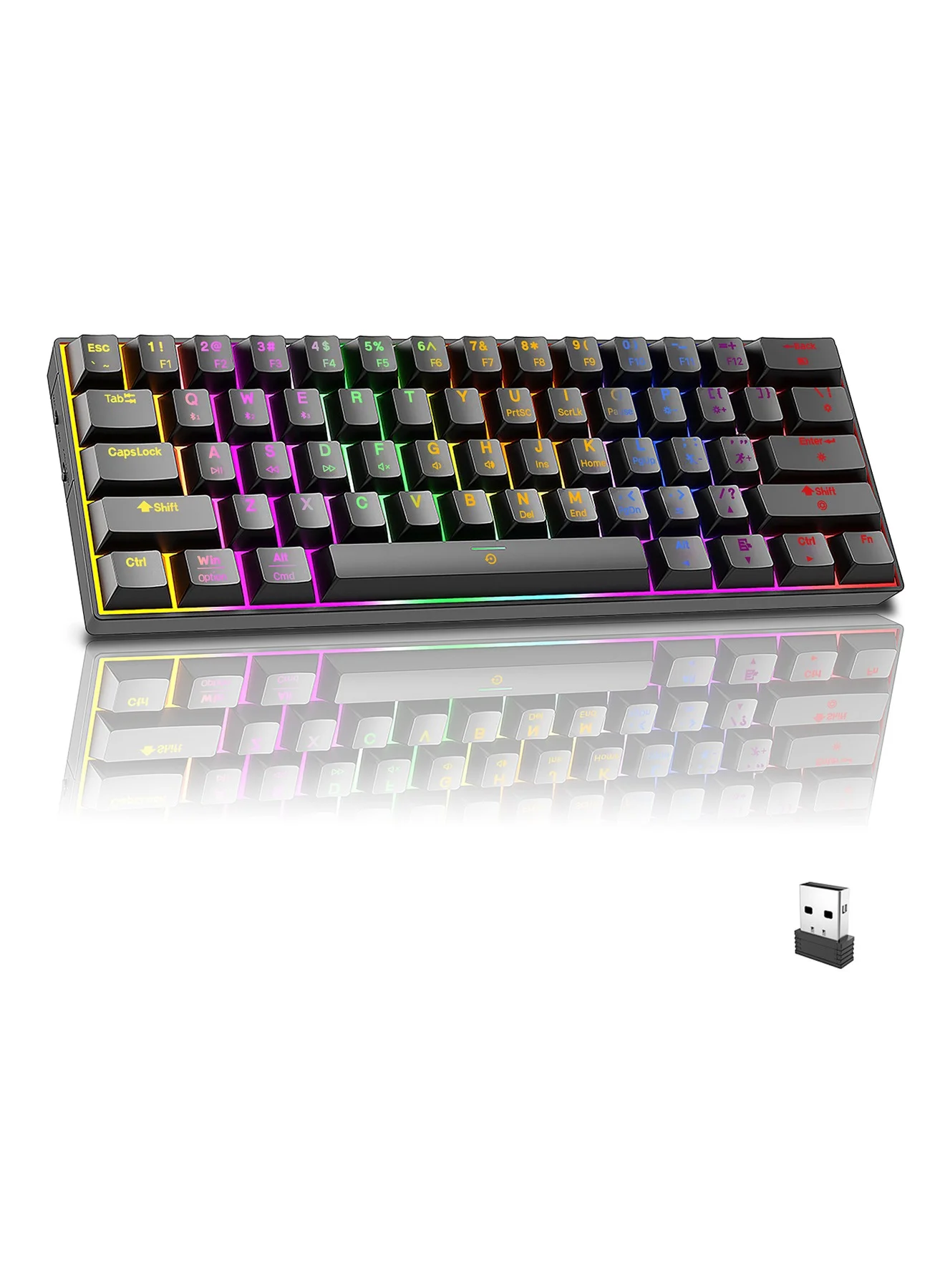 Infino Wireless Mechanical Keyboard Tri-Mode RGB Backlit 61-Key Compact Gaming Keyboard (Brown Switch, Black) tv4vc