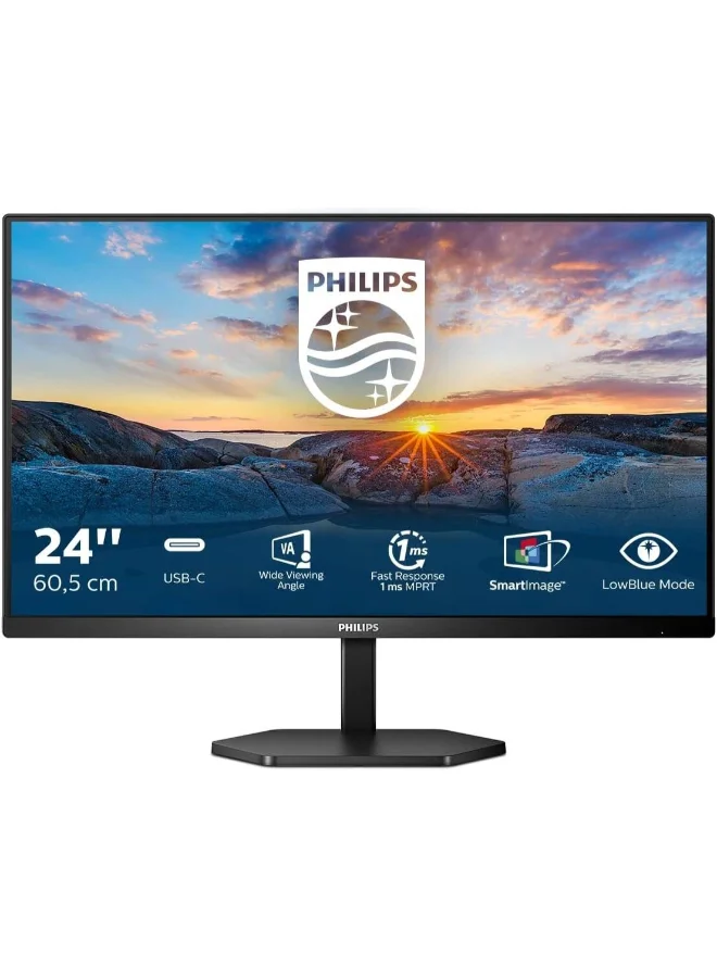 Professional 23.8 Inch FHD IPS Frameless Monitor with USB-C HDMI DisplayPort and Built-in Speakers (Black, 60.45 cm) alnry