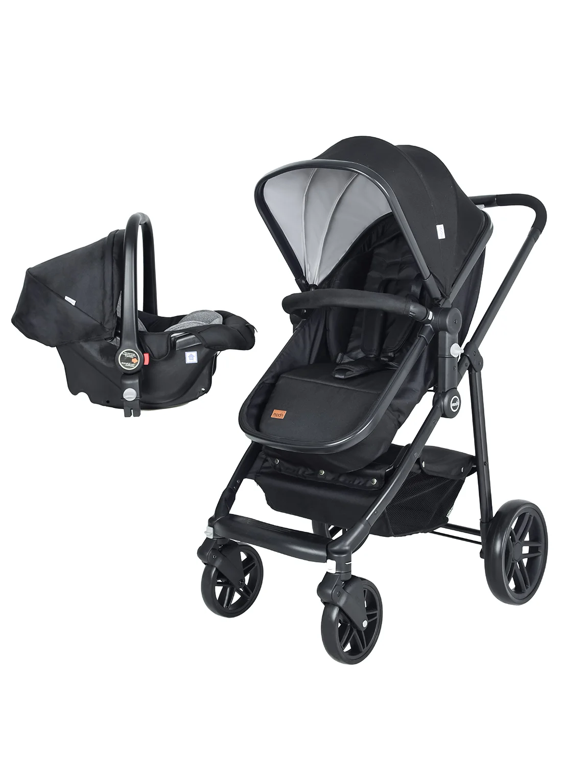 Moon Tres 3-in-1 Travel System Premium Stroller and Car Seat Combo (Black, Newborn to Toddler) 8e196