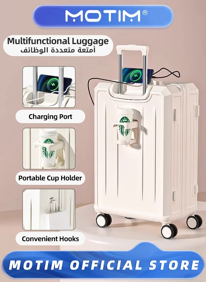 Motim Multifunctional Carry-On Luggage with USB Charging Port and Cup Holder (20-inch) un22t