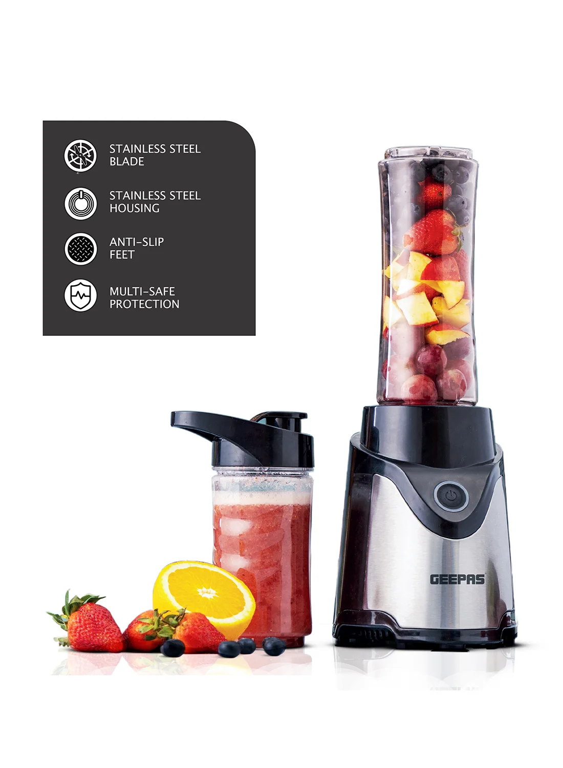 Geepas Personal Blender with Stainless Steel Blades and BPA-Free Tritan Jars (Black, 570mL & 400mL) ni0zt