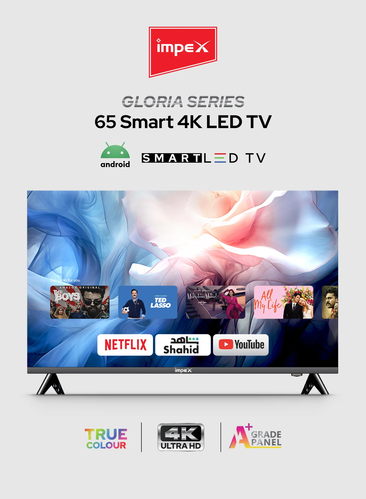 Impex 65 Inch 4K UHD Smart LED TV Frameless Slim Television with Android OS (Black, 165 cm) aqnr7