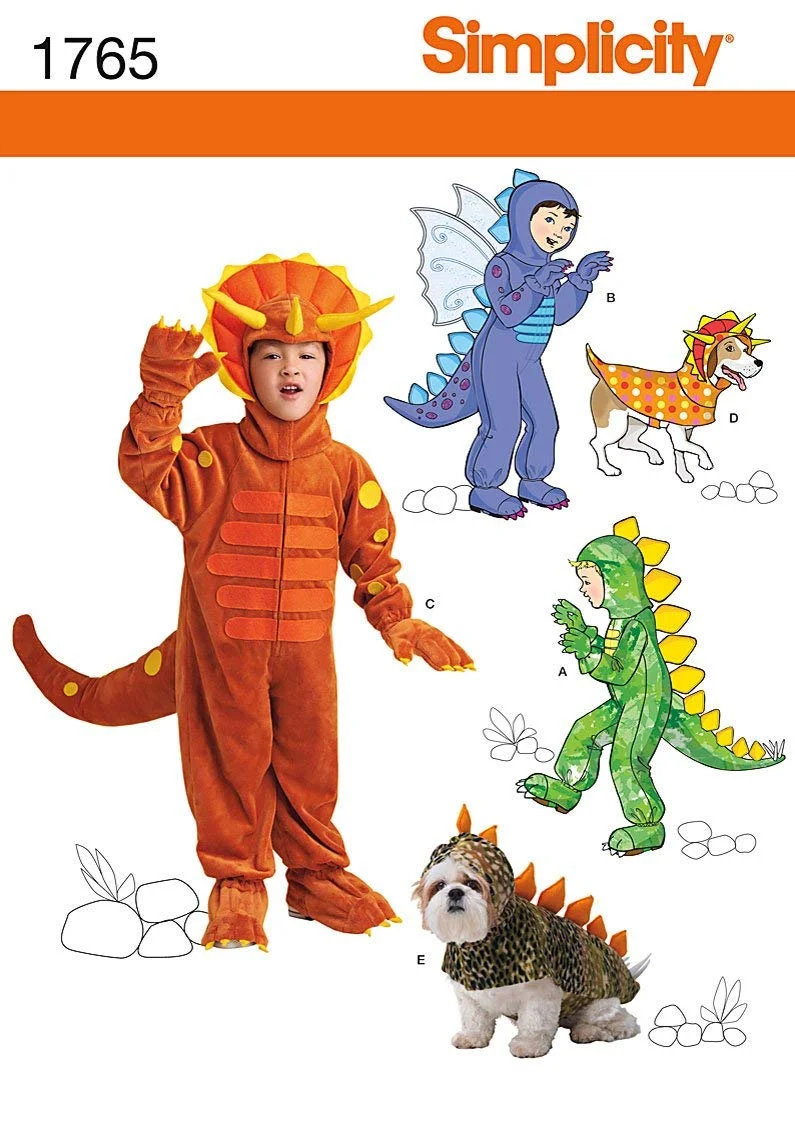 Simplicity Dinosaur Costume Sewing Pattern for Children and Dogs (Sizes 3-8 and S-L) zwttb