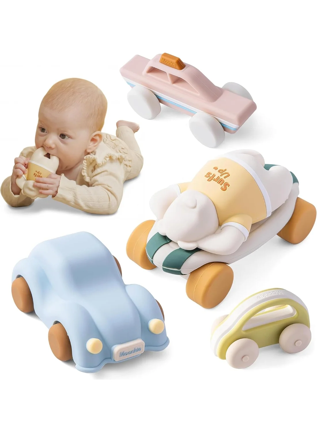 Moonkie Silicone Toy Cars Set for Toddlers and Infants (5-Pack, Multicolor) b1uqi