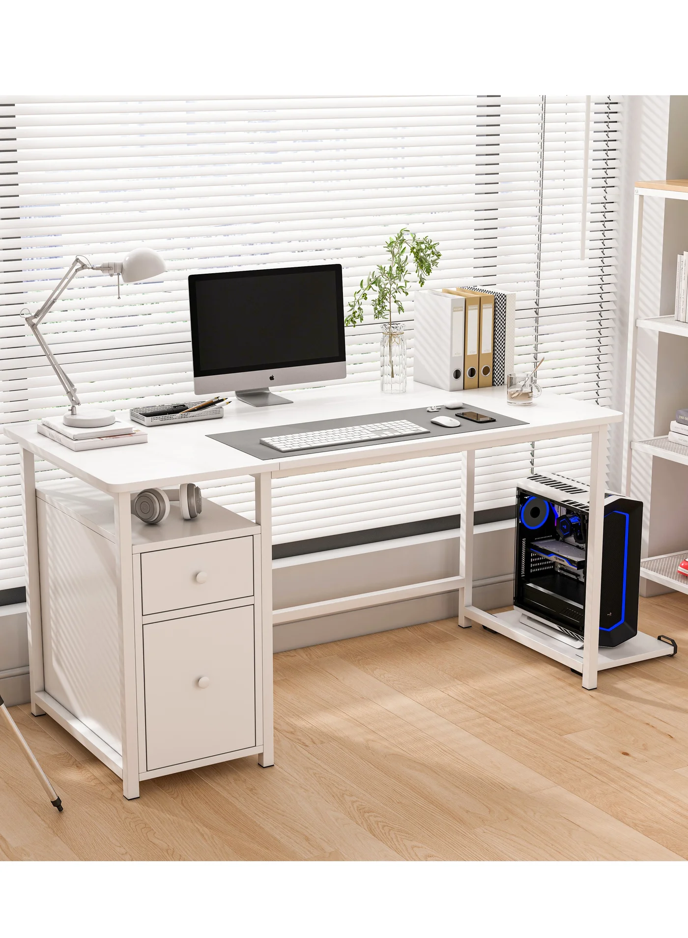 FAMAPY Computer Desk with Drawer and CPU Stand (White, 100 cm) lr8db