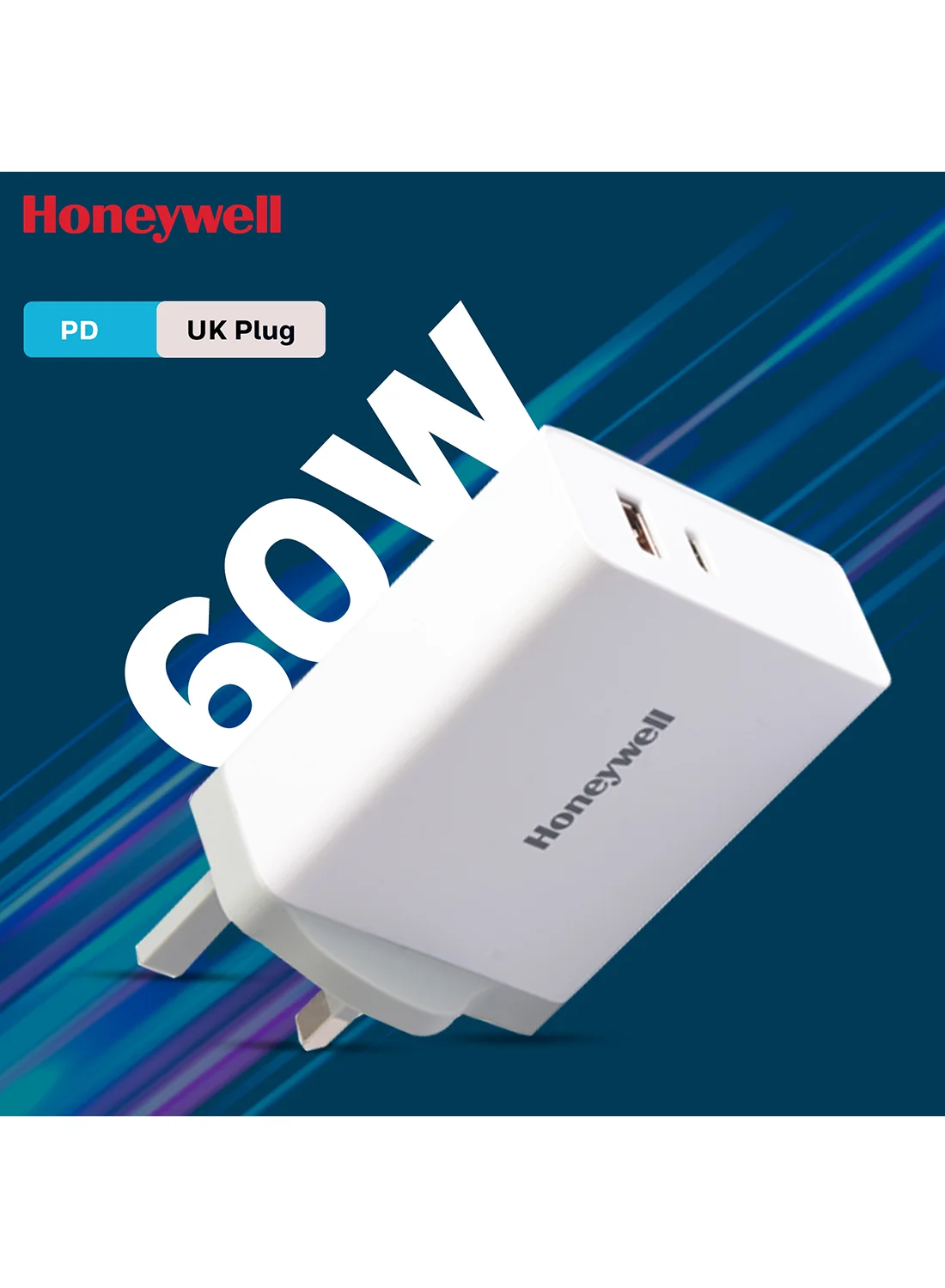 Zest 60W PD Fast Charger Adapter with Dual Type-C and USB-A Ports (White, 60W) 45kc2