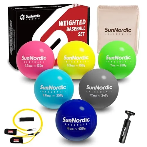 SunNordic Plyometric Weighted Baseball Training Set (69 Pack) Variable Weight Balls for Power Pitching and Velocity Development jqpz4