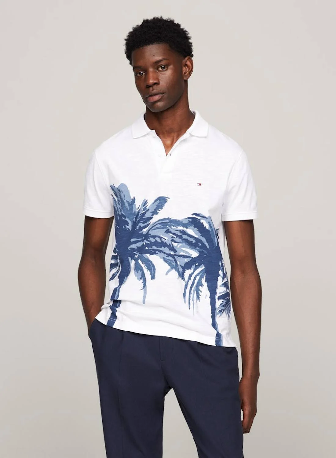 Premium Palm Print Regular Fit Polo Shirt (Men, Casual Summer Wear) 15g02