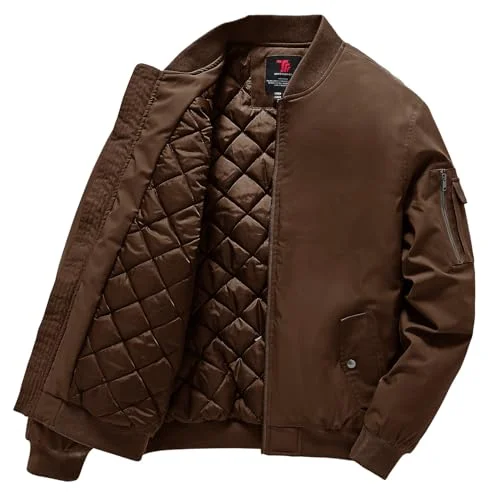 Gopune Mens Windproof Bomber Jacket Quilted Winter Outwear Water Resistant Coat (Coffee, 2XL) 0r3sh