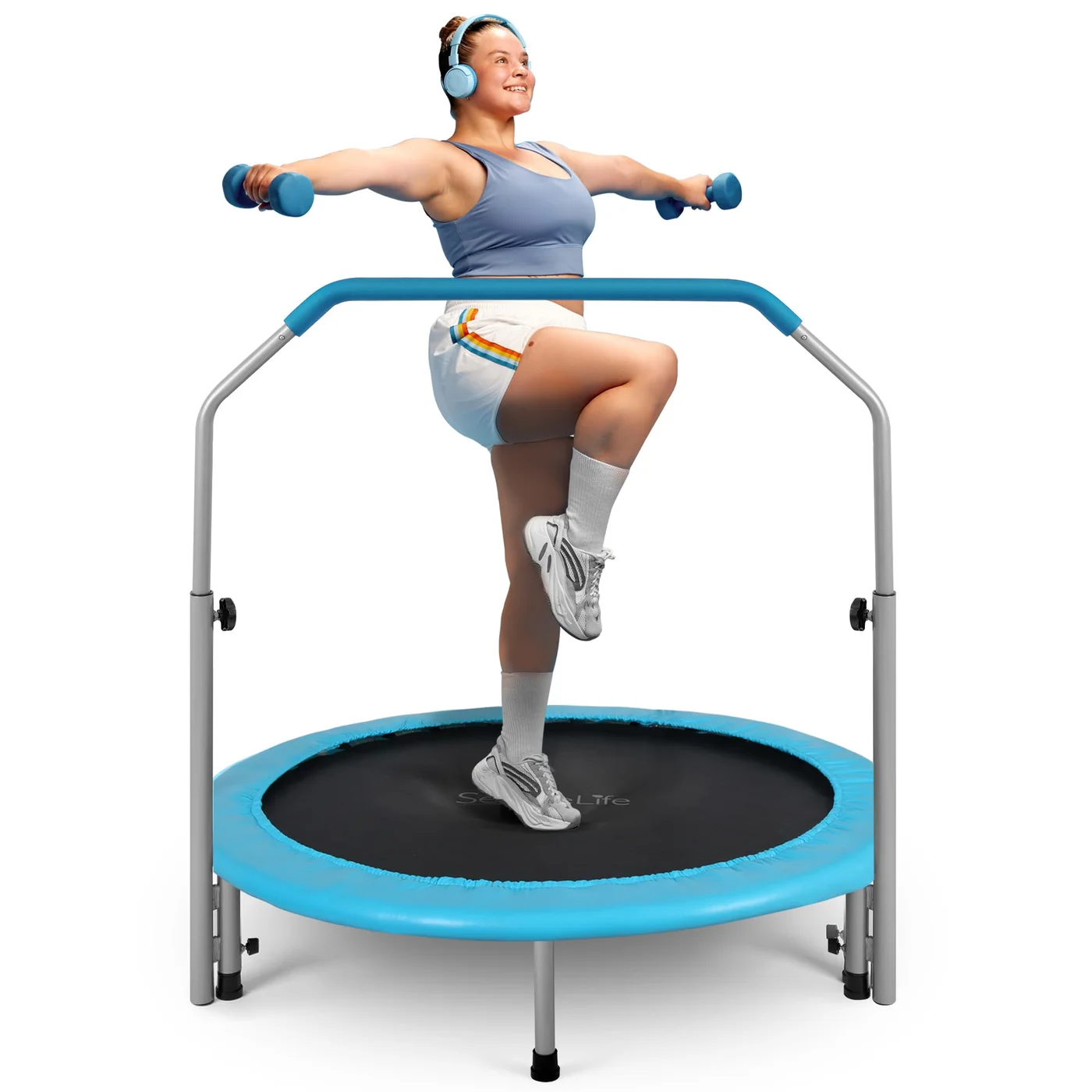 SereneLife Foldable Fitness Trampoline with Adjustable Foam Handle (Sky Blue, 101 cm) dffi7