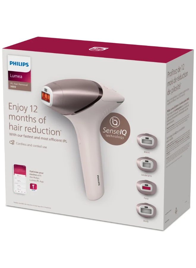 Professional IPL Hair Removal Device with SenseIQ Technology and 4 Attachments for Face and Body (Rose Gold) 9473q