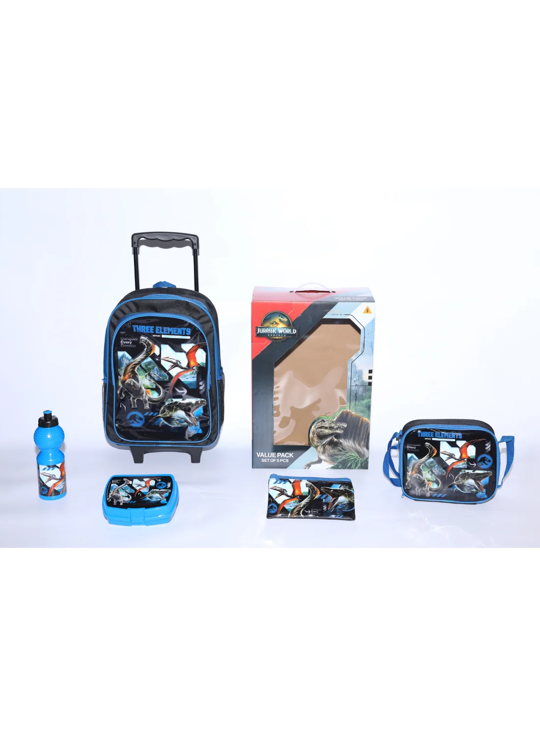 Jurassic World 5-in-1 School Trolley Backpack Set with Lunch Bag and Pencil Case (40 cm) k2x5x