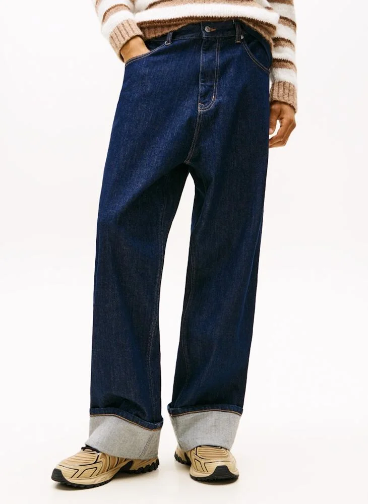 Premium Loose Fit Turn-Up Denim Jeans for Men (Blue, 32W x 32L) raw8y