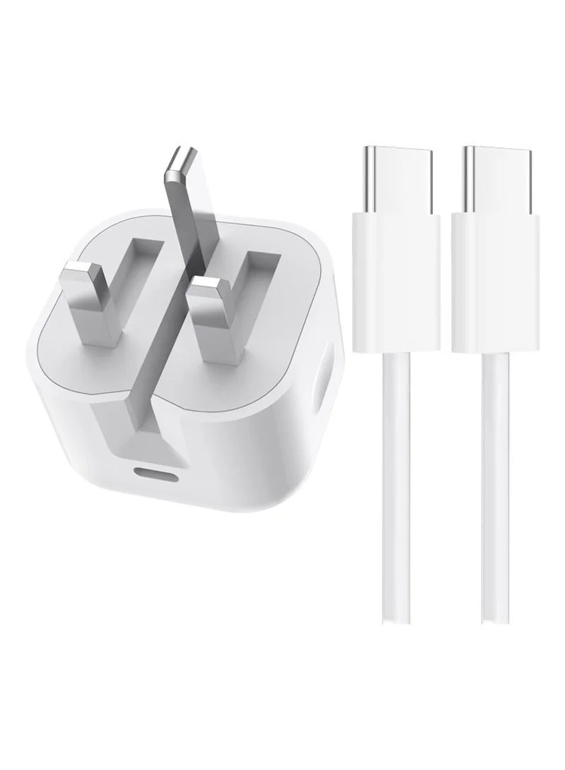 Bukela 20W USB-C Fast Wall Charger Adapter with 1M Type-C to Type-C Charging Cable for Smartphones and Tablets (White, 20W) 7ubpe