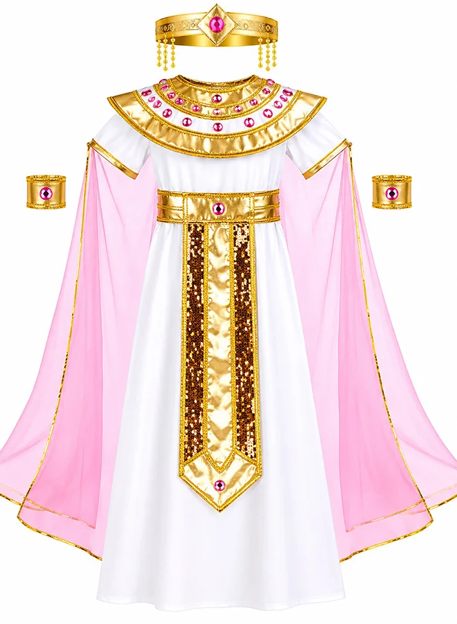 Toy Land Egyptian Queen Costume Set for Girls Ancient Egypt Fancy Dress Outfit with Crown and Wrist Cuffs (2-3 Years) b7f0n