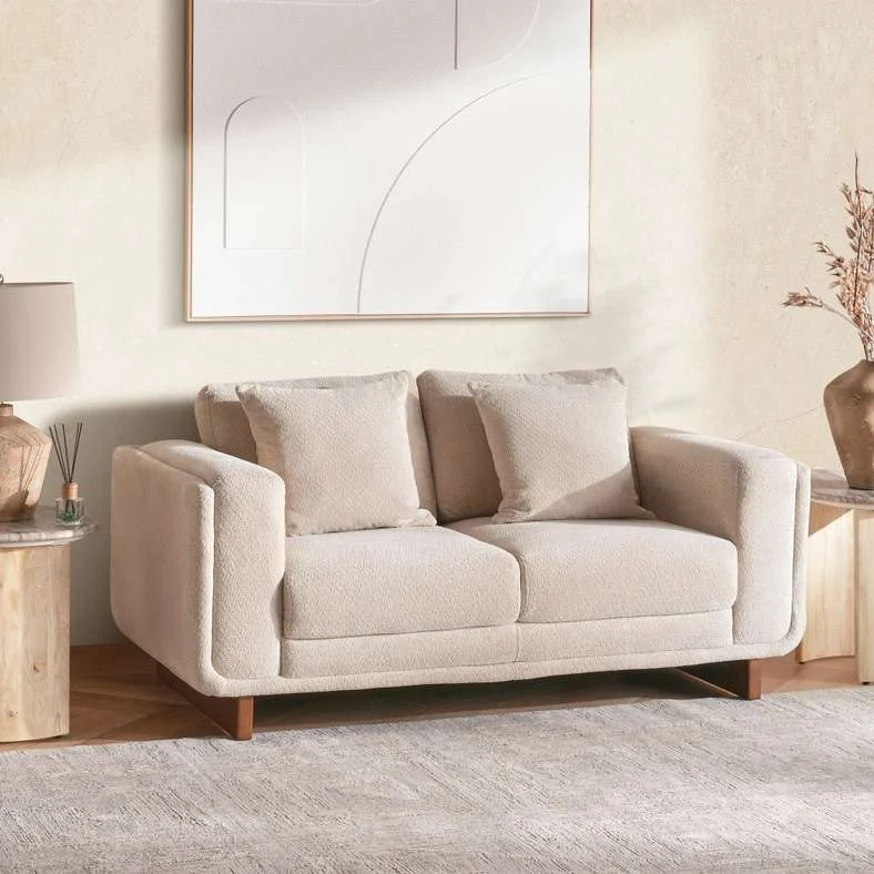 Pan Home Shelon 2 Seater Sofa Premium Fabric Upholstered Couch for Living Room (Beige) 4mie6