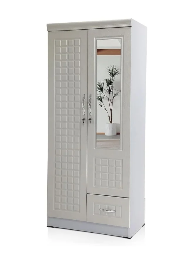 ABX HOME Shaku 2-Door Wooden Wardrobe with Mirror and Drawer (Premium Bedroom Storage Furniture) bfmp8