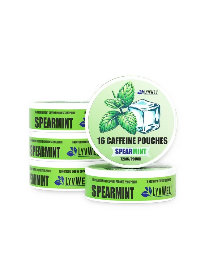 LyvWel Caffeine Energy Pouches Spearmint Flavor Premium Nootropic Focus Support (5-Pack, 80 Pouches Total) c1q01