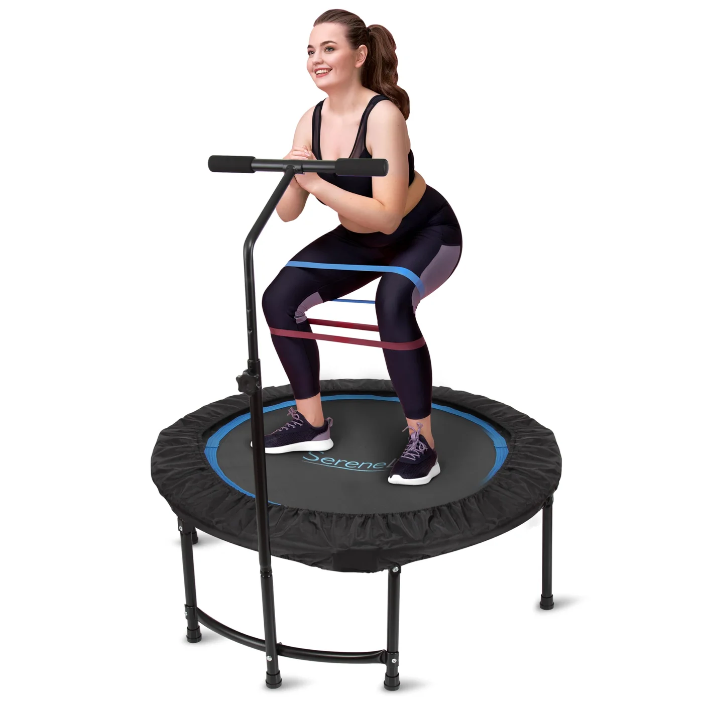Premium Fitness Rebounder Trampoline with Adjustable T-Bar Handle, Heavy-Duty Silent Bungee Cardio Trainer for Home Workout (40 inch) harzj