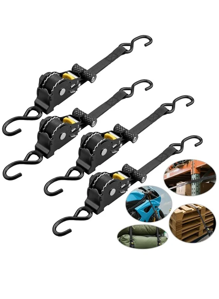 WALALLA Retractable Ratchet Straps Heavy Duty Polyester Tie Down Cargo Securing System (4 Pack, 3.3m) 6ala6