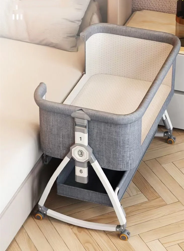 Kutis Portable Baby Bassinet Bedside Sleeper with Adjustable Height and Mattress (Grey, 90x50x83 cm) 00mo9
