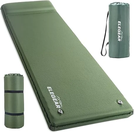 Elegear Self-Inflating Sleeping Pad, 8.1cm Ultra-Thick Memory Foam Camping Mattress with Pillow (Grey, Single) 1t903