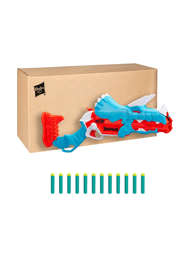 Dinosaur Themed Dart Blaster Toy with Break-Open Loading and 12 Foam Darts (Triceratops Design) 90deg