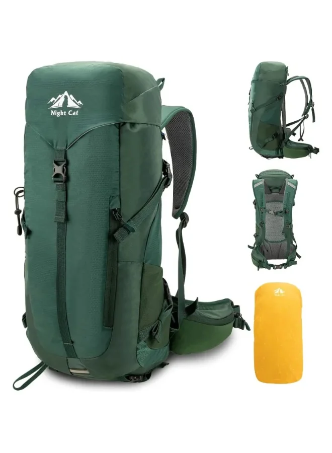 Night Cat Internal-frame Hiking Backpack, 50L Waterproof Camping Rucksack with Rain Cover for Men and Women (Green, 50L) kkp2i