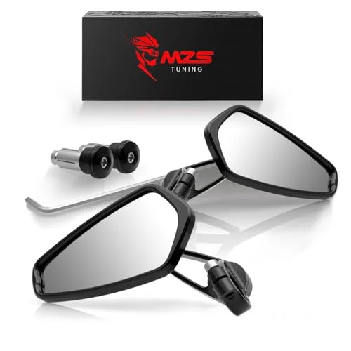 MZS Motorcycle Bar End Mirrors Premium Aluminum Side View Mirrors (Black, 22mm Handlebar) bwze7