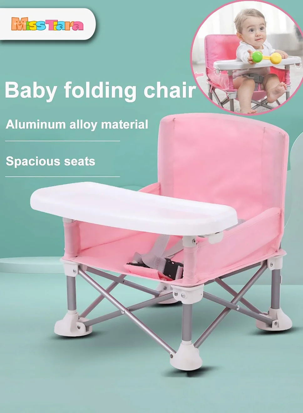 MissTiara Portable Baby Booster Feeding Chair with Travel Bag (Pink, 1 Pack) 1ipr8