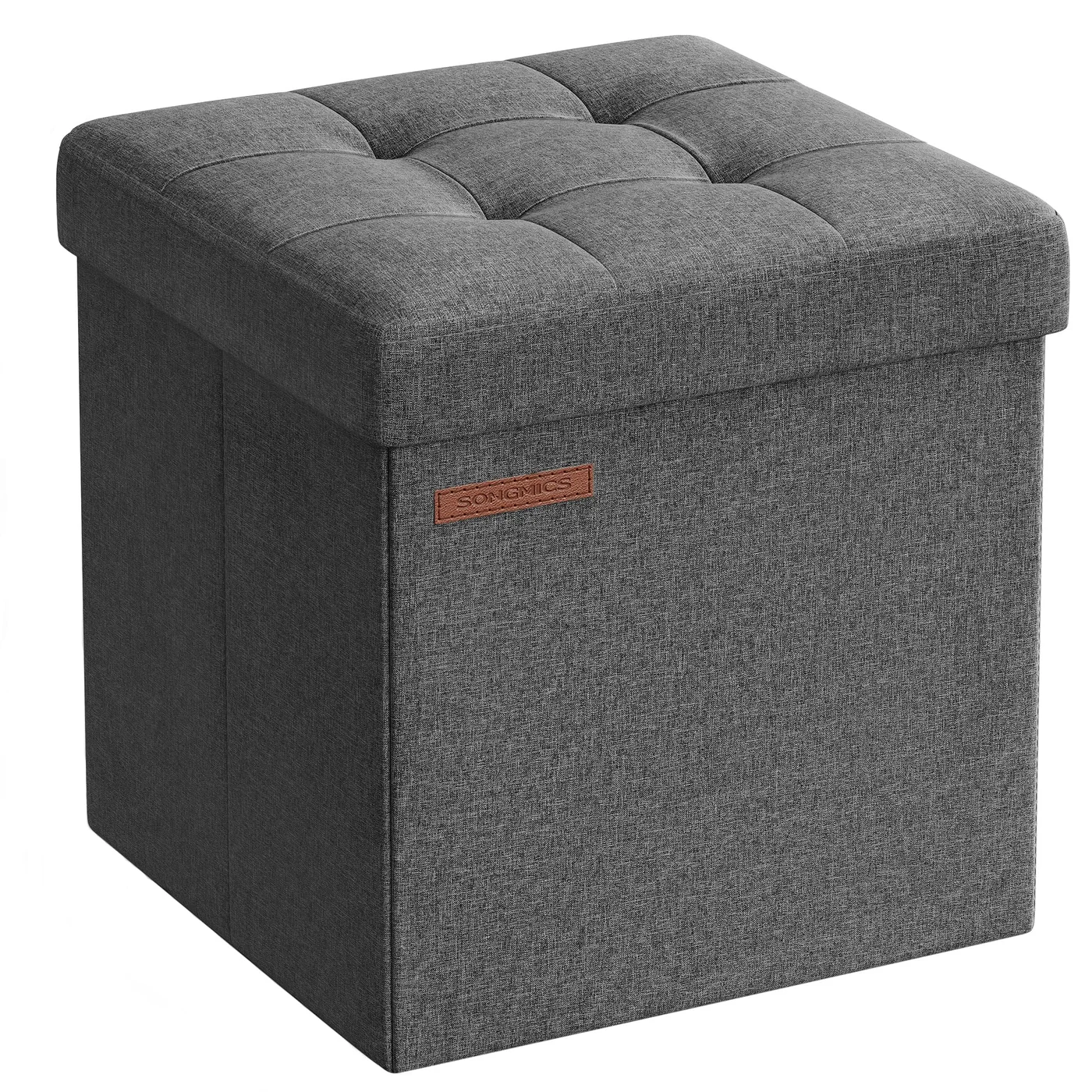 Premium Folding Storage Ottoman Cube Footrest Stool for Living Room and Bedroom (Dark Gray, 38 cm x 38 cm x 38 cm) 2bvma