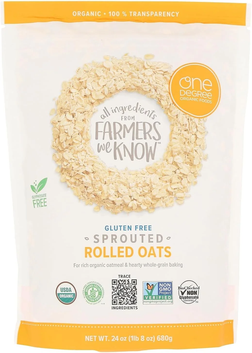One Degree Organic Sprouted Rolled Oats (Gluten-Free, Non-GMO, 680g) gdayq