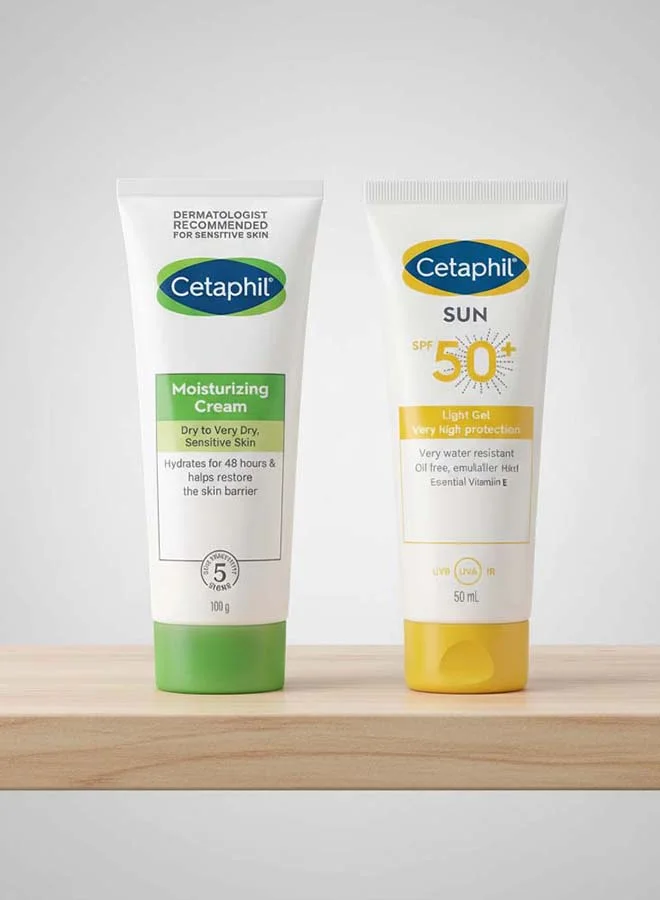 Premium Moisturizing Cream (100g) and SPF 50+ Sunscreen Gel (50mL) Set for Sensitive Skin d0kwi