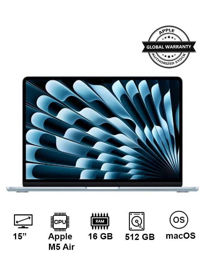Premium Smart M5 Air Laptop 15 Inch Display 16GB RAM 512GB SSD 10-Core CPU Sky Blue (15 Inch) kc47o