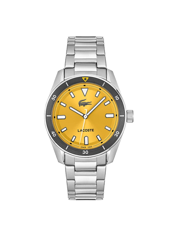 Premium Round Analog Men's Watch with Yellow Case and Stainless Steel Band (One Size) zi8an