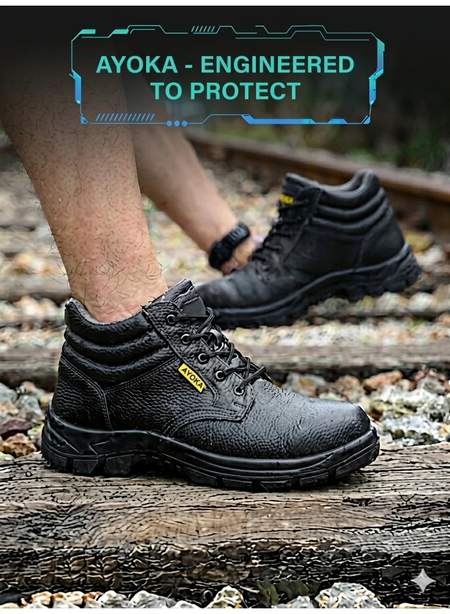 Ayoka Synthetic Leather Safety Shoes Premium Protective Footwear for Construction and Industrial Use (Black, 42 EU) 04ywv