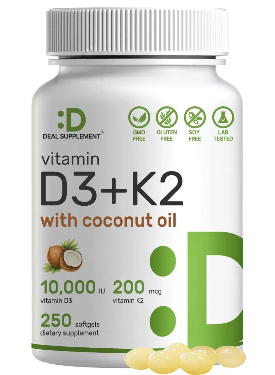 DEAL SUPPLEMENT Vitamin D3 + K2 Softgels with Coconut Oil (250 Count) 1yveo