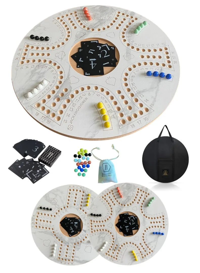 JACKAROOJOKER Wooden Board Game Set Double-Sided Strategy Game for 4 and 6 Players with Marbles and Storage Bag nc3zf