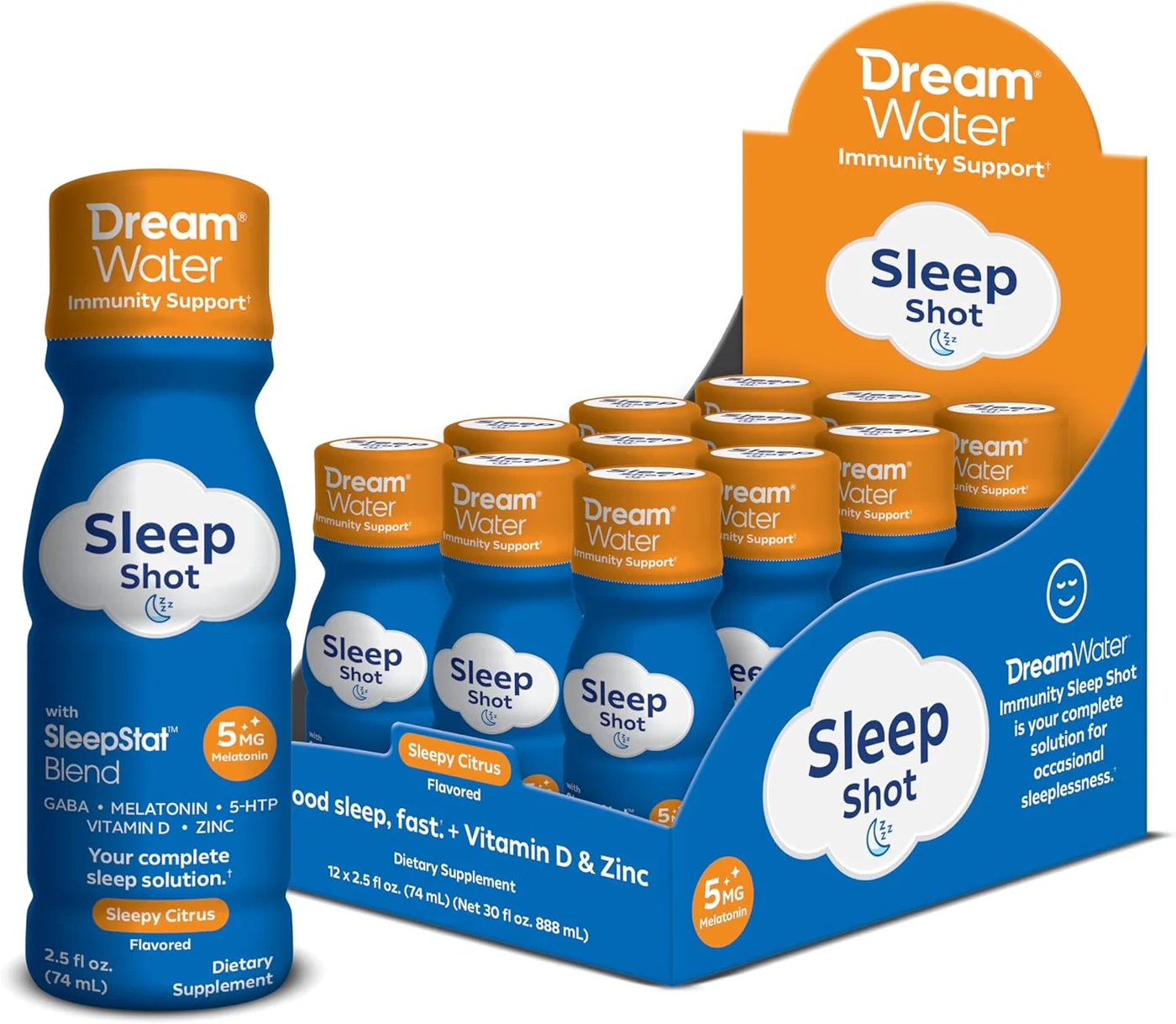 Dream Water Sleep Shot Citrus Drink Premium Relaxation Aid for Adults (12 Pack, 74 mL) 239h8
