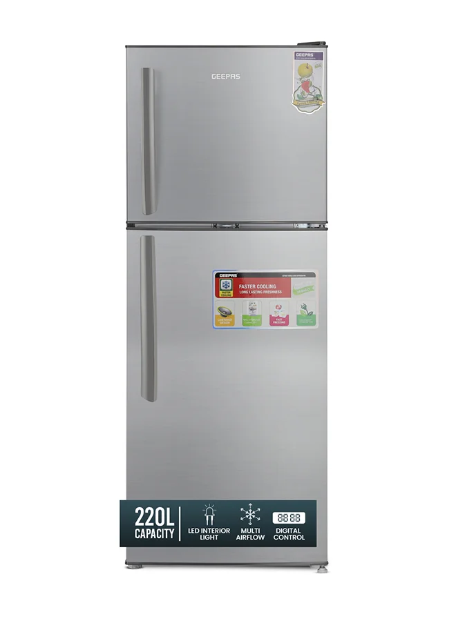 GEEPAS Double Door Refrigerator 138L Net Capacity Premium Stainless Steel Finish (Silver, 138L) ehiwr