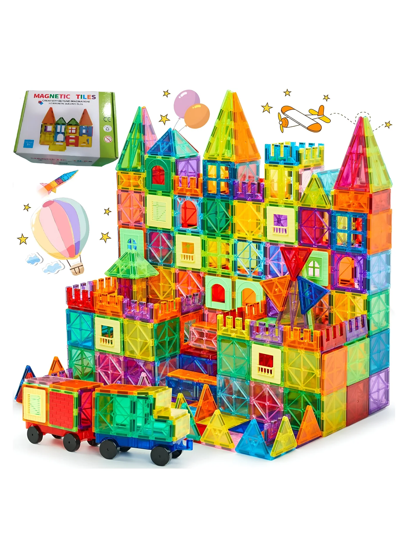 ESSENTIALS 360 Magnetic Tiles Building Blocks Set (108 Pieces) STEM Educational Construction Toy for Kids and Toddlers ku87l
